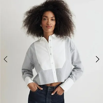 Madewell Oxford Cropped Cotton Tuxedo Shirt In Stripe • $38.99