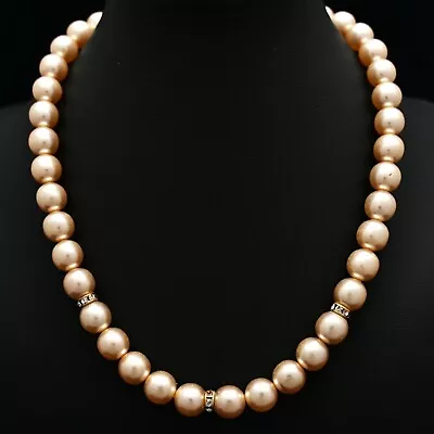 Original Vintage Gold Goddess Zircon Diamond Akoya Pearl Beaded Estate Necklace • $120.25