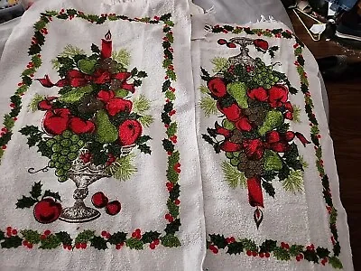 Vintage Christmas Hand Towels  Cannon Cotton Lot Of Two Fruit In Vase • $13.99