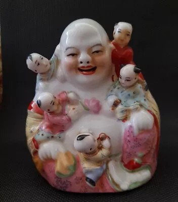 Vintage/Antique? Laughing Buddha With Five Children Figurine 5.25 . VGC • £25.25