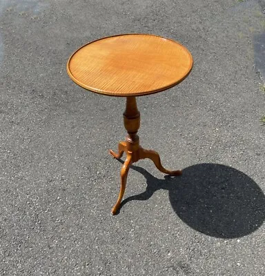 $2600 • Buy Hand Crafted Artisan Tiger Maple Candle Stand W Dish Carved And Molded Tilt Top