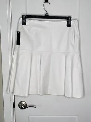 NWT /id. Collection White 100% Leather Fully Lined Pleated Skirt Women’s Size 8 • $39.99