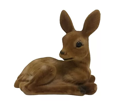 Vintage Flocked Deer Fawn Laying 5 1/2  Brown Made In Hong Kong • $12.98