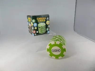 New Ceramic Casino Poker Chips Money Bank/Box Green+White Novelty Gift Boxed • £4