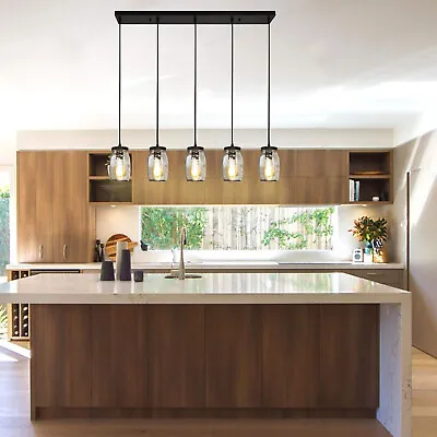 5 Lights Linear Chandelier Glass Mason Jar Pendant Hanging Lamp Lighting Fixture • $68.40