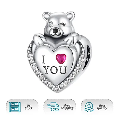 Authentic S925 I Love You Heart Bear Heart Charm Women Bracelets Necklace Charms • $15.79