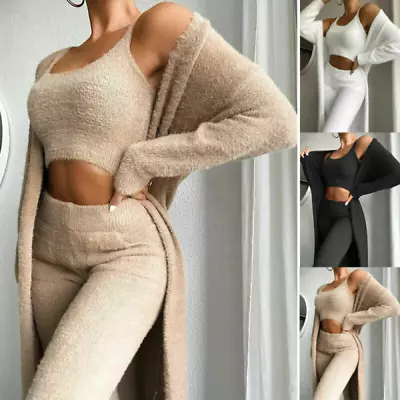 Comfy Teddy Loungewears Coord Set Women 3pcs Tracksuit Fleece Pyjamas Cardigan • $66.99