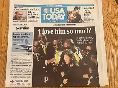 2009 Michael Jackson Funeral USA Today Newspaper • $10