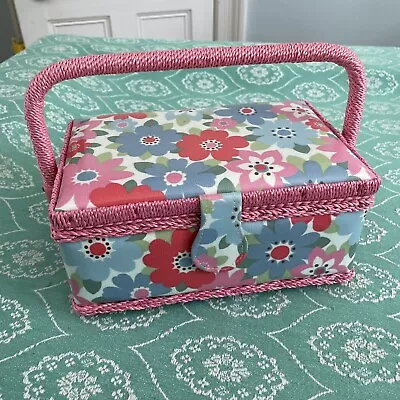 Cath Kidston Cirus Flower Oilcloth Sewing Haberdashery Carry Box Basket. Pink • £14