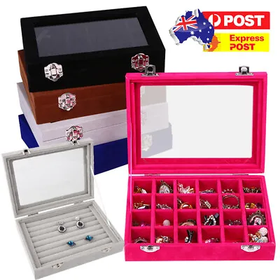 Large Velvet Ring Earring Jewelry Display Organizer Box Tray Holder Storage Case • $17.05