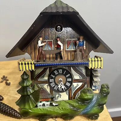 Vtg. E. Schmeckenbecher Black Forest Cuckoo Clock Musical Sawmill Needs Repair • $78