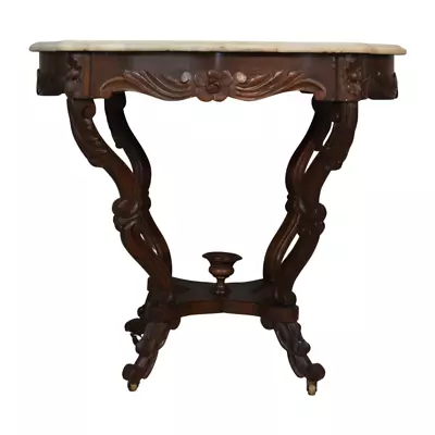 Antique Parlor Table Victorian Marble Top Carved Hall Table #21332 • $785