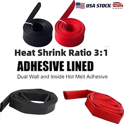 Marine Grade Industrial Black Red Dual Wall 3:1 Heat Shrink Tubing Wire Wrap Kit • $8.59