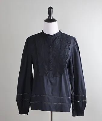 J.CREW $89 Deep Navy Embroidered Eyelet Ruffle Cotton Top Size 10 • $19.99