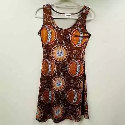 Cowcow Womens Brown Starry Night Sky Brown Moon Star Print Sleeveless Size M • $22.99