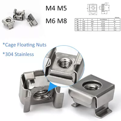 Cage Nuts Floating Nuts M4 M5 M6 M8 Cabinet Metal Fixing Clip Nut 304 Stainless • £1.55