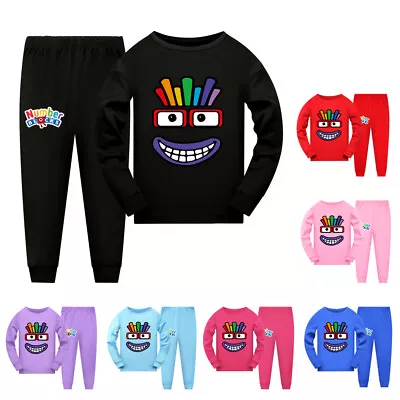 2023 Kids Number Blocks Long Sleeve T-shirt Pants Suits Casual Top Pajamas Sets • £7.99