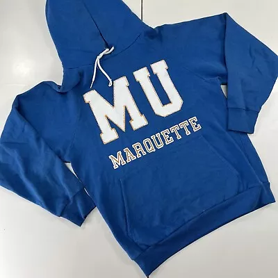 Marquette Hoodie Small Vintage 80s Raglan Blue University College Milwaukee WI • $44.99