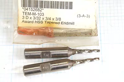 Tapered Square End Mill  3/32  X 3/4  X 3/8  X 2-1/2  OAL 3-Flute HSS AWARD USA • $18