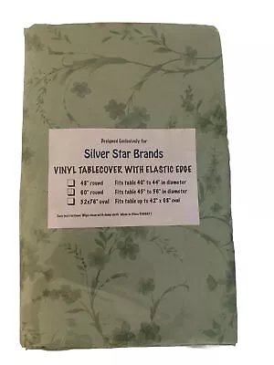 Silver Star Brands Vinyl Tablecover Green Floral 60  Round Elastic Edge NEW • $18.98