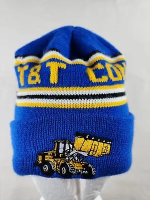 Vintage T&T Construction Mens Winter Beanie Hat Cap Blue SpellOut Logo Made USA • $16.36