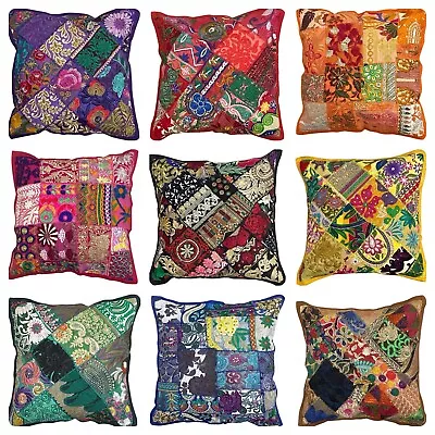 Indian Cushion Covers Pillow Home Decor 16x16  Vintage Embroidery Patchwork Boho • £4.99