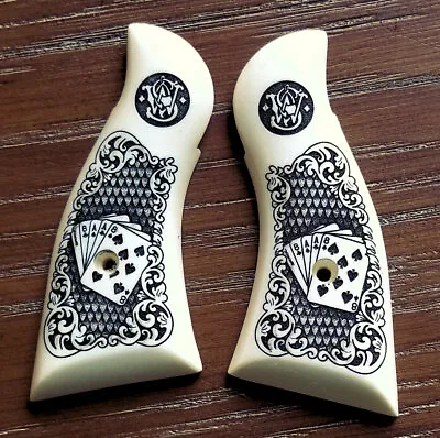 Smith & Wesson S&W K L Frame Ivory Grips 3D Engraved Scroll  Dead Man Hand Cards • $64.99