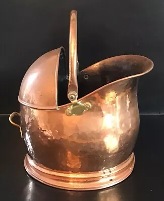 Stunning Antique Copper & Brass Coal Helmet Scuttle Wood Storage Fireside • £30