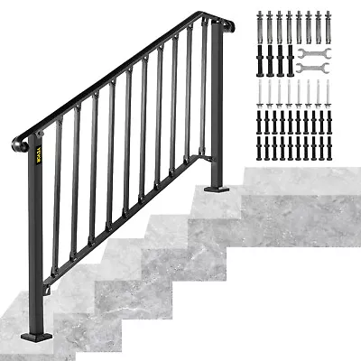 VEVOR Wrought Iron Handrail Adjustable For 5-6 Steps Stair Railing Outdoor Black • $140.39