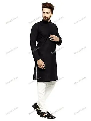 Mens Kurta Indian Cotton Shirt Long Kurta Top - Indian Clothing Fashion Casual D • £16.93