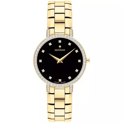 Movado Faceto 28MM Yellow Gold Pvd Stainless Steel Diamond Women's Watch 0607644 • $2295