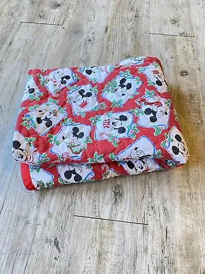 Vtg Handmade Christmas Mickey Mouse Quilt Blanket Throw Crib 57x41  Red Green • $30