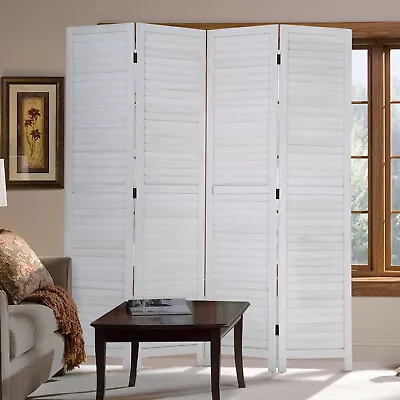 3/4 Panel Wood Room Divider Privacy Wall Divider Folding Wood Screen Panel White • $79.99