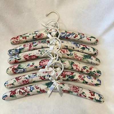 Lot Of 6 Vintage Padded Clothing Hangers Cotton Floral Fabric • $19