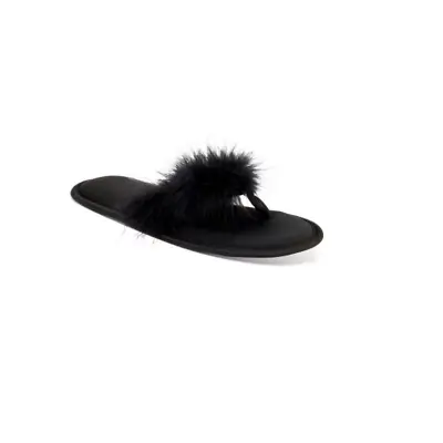 INC Black Marabou Faux Feather Boa Thong Slippers Size Small 5 6 New • $9.50