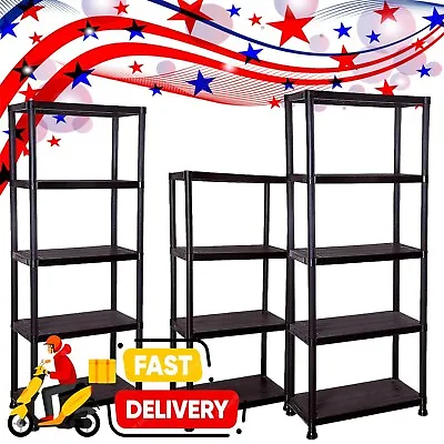 Extra Large 4 Tier & 5 Tier Strong Black Compact Plastic Shelving  Garage Unit • £40.14