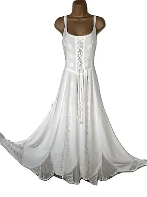 Maxi Summer Dress Corset Pagan Embroidered IVORY Size 10 12 14 16 18 20 22 24 • £27.99