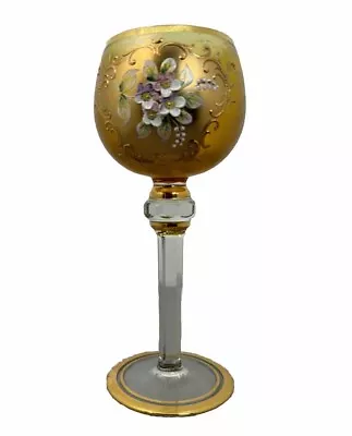 1 Glass Of Venice Murano Floral Goblet Wine Glass Handmade Gold Color 8 X3  • $59.99