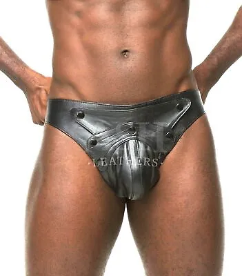 Mens Real Leather Jock Pouch Underwear 026 Boxer Brief Codpiece Open Crotch • £44