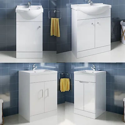 Bathroom Basin Sink Vanity Unit White Basin Storage Furniture 455/560/500/655mm • £175