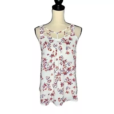 Maurices White Floral Print Caged Sleeveless Tank Top Women's Size Small S • $9.99