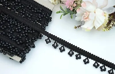 2 Yrds Beaded Fringe Drop Shape Pearl Vintage Style Trim Ribbon Sewing On Edging • £5.99