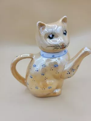 Vintage 1950s Maneki Neko Lucky Cat Teapot Porcelain Hand Painted Lusterware • $25
