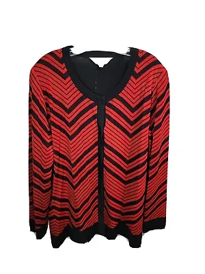 Exclusively Misook Red & Black Striped  Knit Button Up Cardigan Sweater Size 3X • $56.99