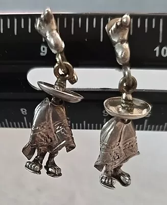 Taxco Eagle Mark Mexico Sterling Mexican Man Sombrero Poncho Dangle Earrings 925 • $39.88