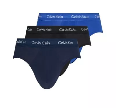 CALVIN KLEIN Men's Cotton Classic Fit Hip Briefs CK Underwear Navy  3-Pack • $69.95