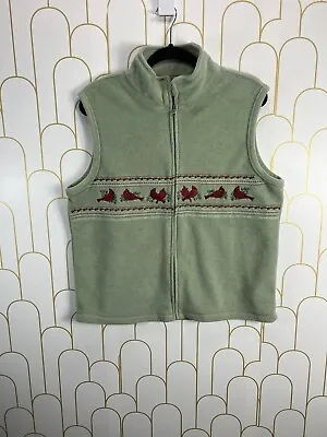 Baxter & Wells Green Fleece Vest With Red Embroidered Cardinals Ladies Large • $18.50