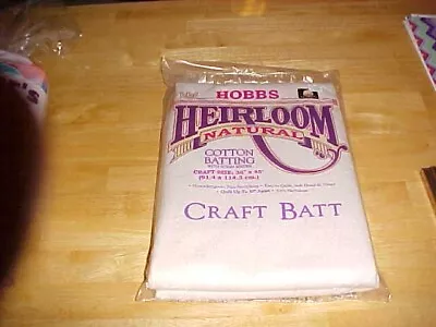 NIP HOBBS HEIRLOOM NATURAL ALL COTTON BATTING QUILTING 36  X 45  CRAFT Made USA • $8.40