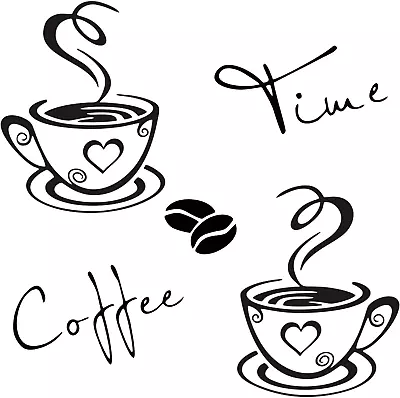 Kitchen Wall Decor Stickers Cups Coffee Time Quotes Decals With Beans Mural • $12.85