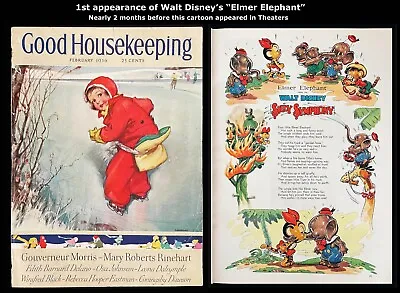 1st WALT DISNEY  ELMER ELEPHANT   - GOOD HOUSEKEEPING - Feb 1936 SILLY SYMPHONY • $35